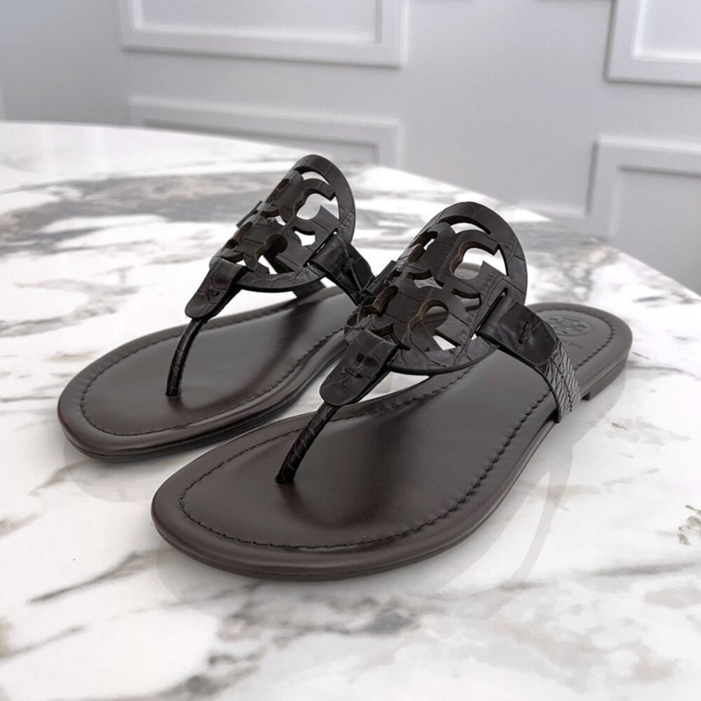 Tory Burch Brown Miller Logo Thong Sandals